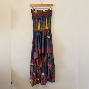 100% Silk Multicolor Strapless Maxi Dress